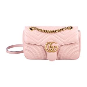 Gucci Calfskin Matelasse Medium GG Marmont Chain Shoulder Bag Perfect Pink